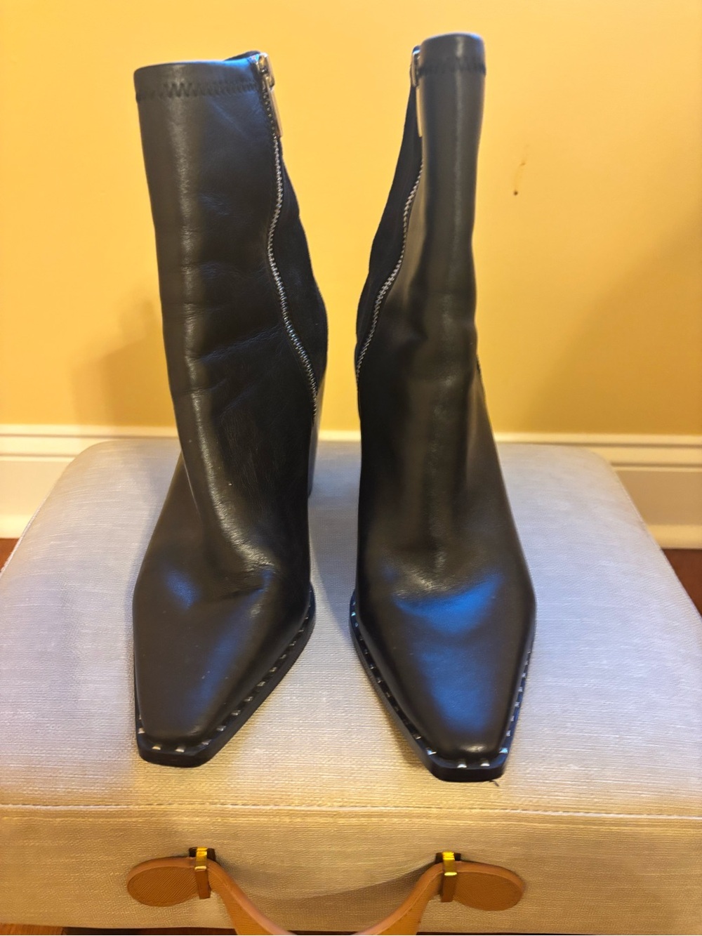Aldo Black Pointed-Toe Zip Ankle Heeled Boots